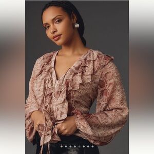 Anthropologie Long sleeve sheer ruffle blouse